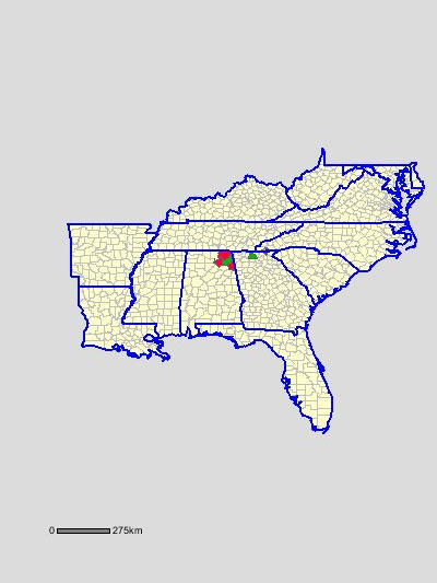 Distribution of Sarracenia oreophila